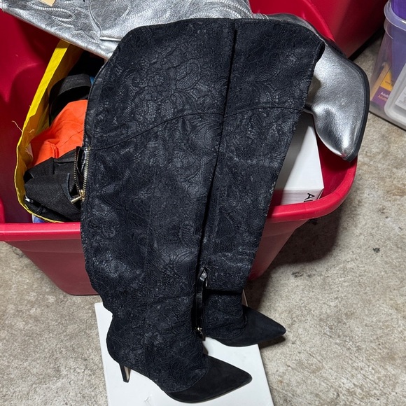 Guess Shoes - Guess Black Lace Over-the-Knee Pointed-Toe Stiletto Boots